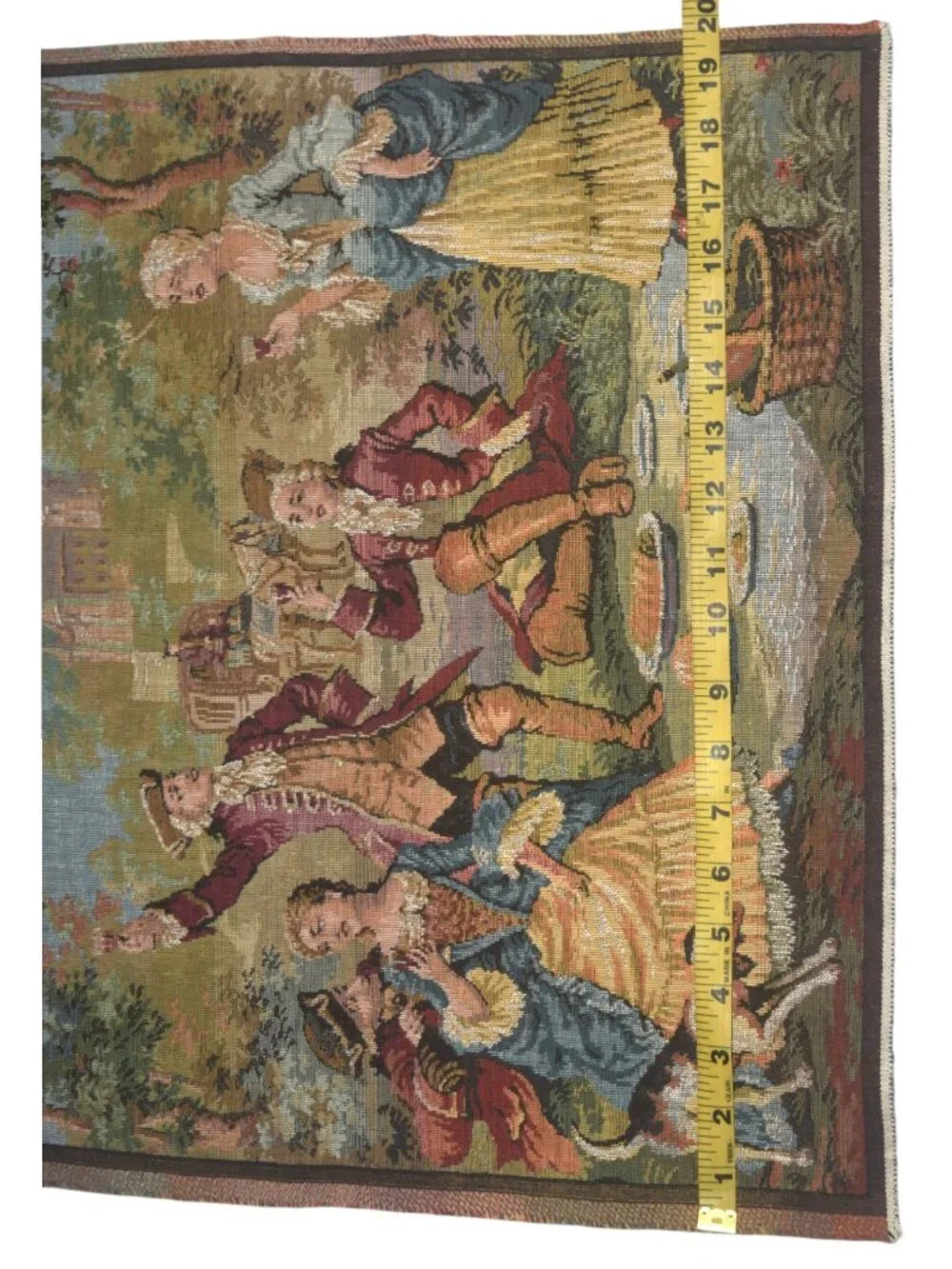 Vintage Tapestry Wall Hanging French Rococo Art Picnic People Dog Belgium 19x19